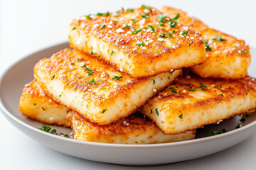A stack of fried food with parsley on top