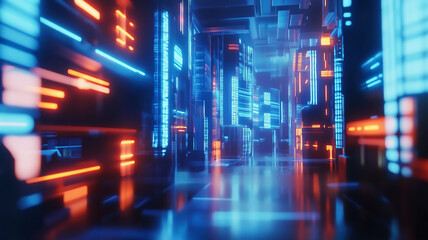  Futuristic cityscape with advanced tech in a high-energy atmosphere 
