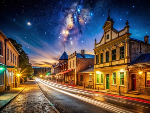 Central Tilba, NSW: A long-exposure night photograph reveals the village's historic beauty.