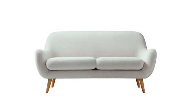Inviting white couch with warm wooden legs, a perfect blend of comfort and style for your living space