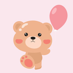 Cute Bear with Pink Balloon Illustration