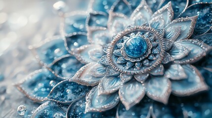 Obraz premium Mandala design in light blue and silver on white background