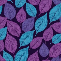 Seamless abstract purple and blue leaves decorative pattern background