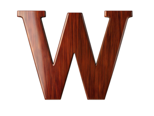 Rustic wooden letter w on a striking black background, study in typography and design