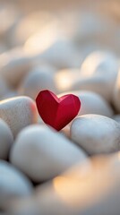Fototapeta premium Red heart on white stones a symbol of tranquility and hope
