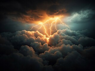 Electrifying bolts of lightning branching across a roiling brooding cloudscape with mesmerizing chiaroscuro lighting evoking the dramatic flair of the Baroque era