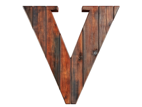 Rustic wooden letter v, a vintage alphabet character for design and decoration 