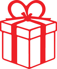Simple, outlined, red gift box icon against a white background.