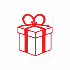 Simple, outlined, red gift box icon against a white background.