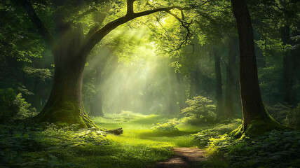 Naklejka premium Mystical landscape with lush forests in a magical setting 