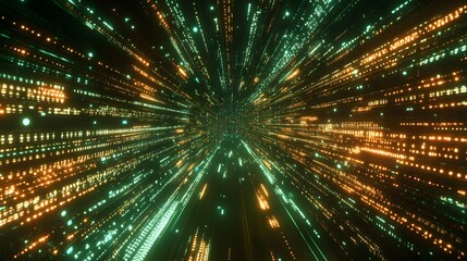 Abstract Green And Orange Light Trails Converging