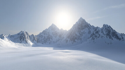 Obraz premium Dreamlike mountain range with bright sunlit peaks in a serene setting 