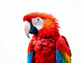 Naklejka premium Scarlet Macaw Portrait: Vivid Red Feathers, Artistic Close-up