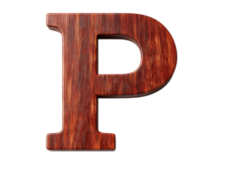 Rustic wooden letter p on white background, a vintage typography image for crafts and design