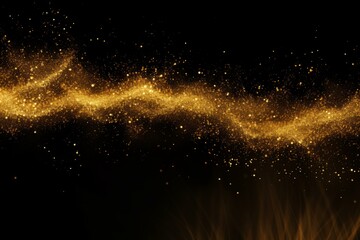 Obraz premium Abstract golden particles flowing and creating a wavy shape on a black background