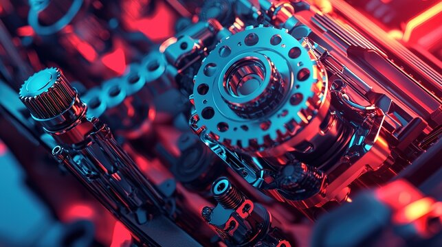 Engine Gears, Metal Parts, Machine Closeup