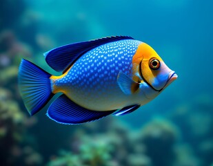 Naklejka premium Vibrant Blue Angelfish: A Stunning Underwater Portrait