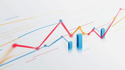 Obraz premium Abstract white background with Colorful charts and graphs with statistics to innovative analyze business potential and forecast future development of companies growth.