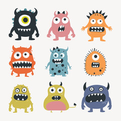 Obraz premium Cute cartoon monster character vector set