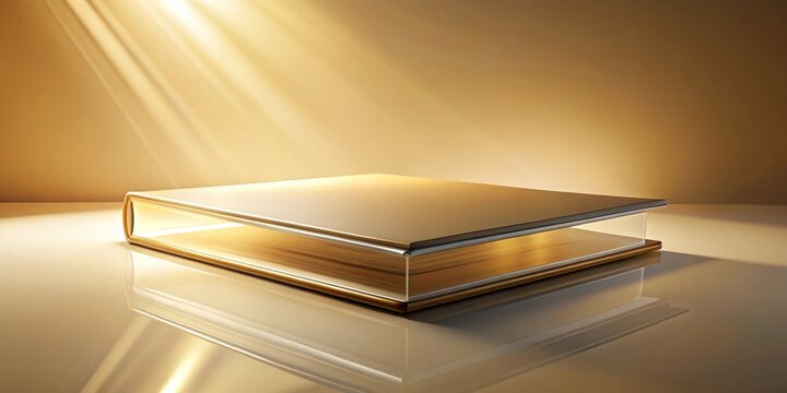 A floating book cover with a sleek glass surface and soft, white interior