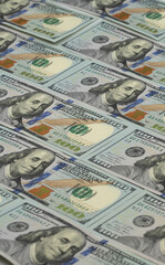 American dollar banknotes on a white background close-up.