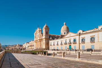 Bishops Palace with the Cathedral in the background in Noto Sicily