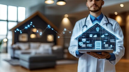 Doctor using a tablet to monitor a smart home healthcare system