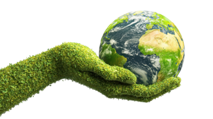 Green earth with central arrow, a symbol of environmental sustainability and global conservation