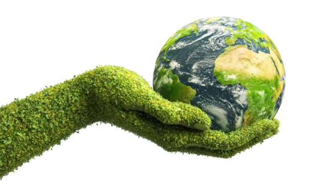 Green earth with central arrow, a symbol of environmental sustainability and global conservation