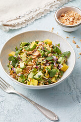 Sprouted Lentil Salad with Mango and Avocado Pieces