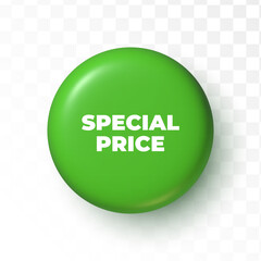 Trendy 3d badge isolated on transparent background. Green button for business. Special price