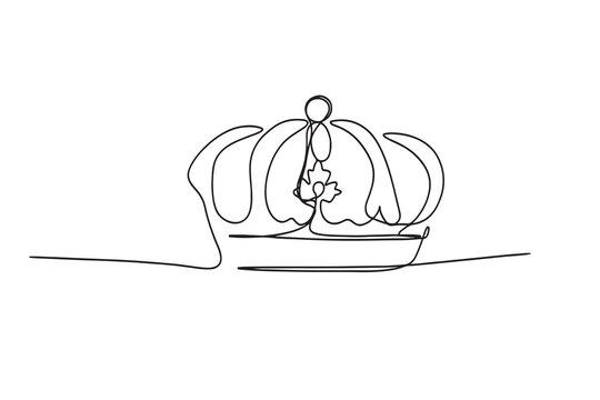 one line continuous Crown.Line art, outline, hand drawn royal banner concept.