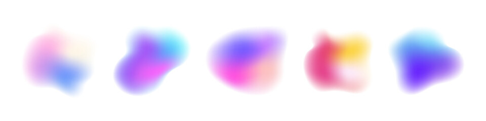Soft organic shapes collection. Set of colorful liquid blurred gradient elements. Y2K minimalist design