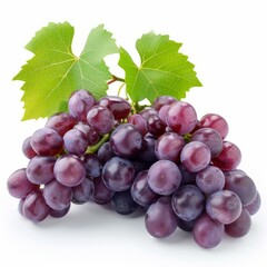 Fototapeta premium Fresh ripe red grapes with leaves isolated on white background