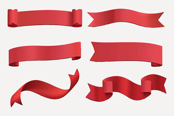 Red ribbon banner vector set
