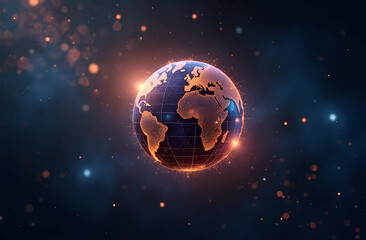 Fototapeta premium A glowing network sphere floating in space, symbolizing global AI communication. Abstract Technology, AI Concepts Generative AI