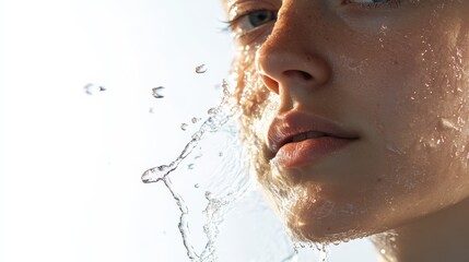 Obraz premium Minimalist Portrait of a Woman with Water Reflections on Her Face