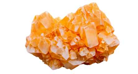 Golden yellow crystal cluster on white background  
