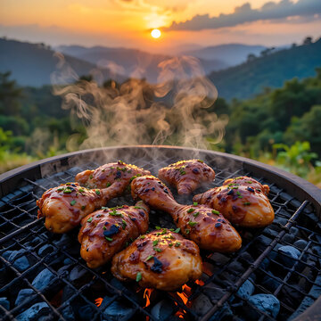 Tandoori chicken Indian Arabian grilled chicken also called Al Faham or Alfaham or Djaj in oven in Kodaikanal Tamil Nadu, India