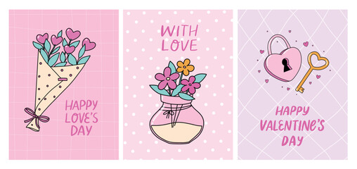 Valentine's day cards, banners, wallpaper collection with lettering quotes and doodles. Cute holiday invitations, posters, prints design. EPS 10