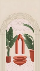 Minimalist Modern Arch Wallpaper in Muted Warm Tones