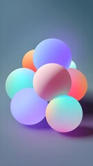 Modern Floating Abstract Spheres Wallpaper in Muted Bright Colors