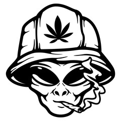 Alien Smoking Joints | High Life Alien | 420 | Alien Weed | Smoking Weed | Alien Rasta | Marijuana Addiction | Cannabis | Original Illustration | Vector and Clipart | Cutfile and Stencil
