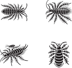 Detailed Silhouette Illustrations of Various Insects