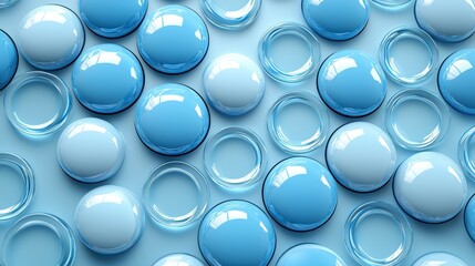 Abstract background with glossy blue circles and transparent rings.