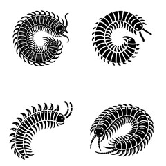Vector Silhouette Illustrations of Millipedes in Various Poses