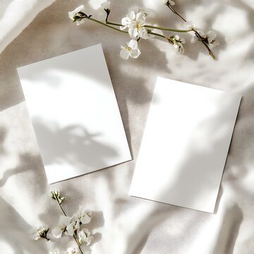Set of two WHITE 5x7 card mockup minimalistic classic and romantic FOR WEDDING INVITATION