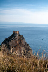 Castle of Sant Alessio Siculo with the sea in the background in Sicily