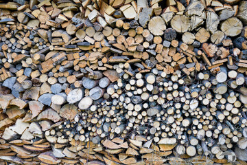 Pile of wooden logs for burning