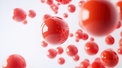Floating red glossy spheres on white, abstract 3D concept.